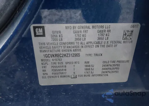 2017 Chevrolet Silverado 1500 2Lt from USA, damaged, VIN 1GCVKREC2HZ312965